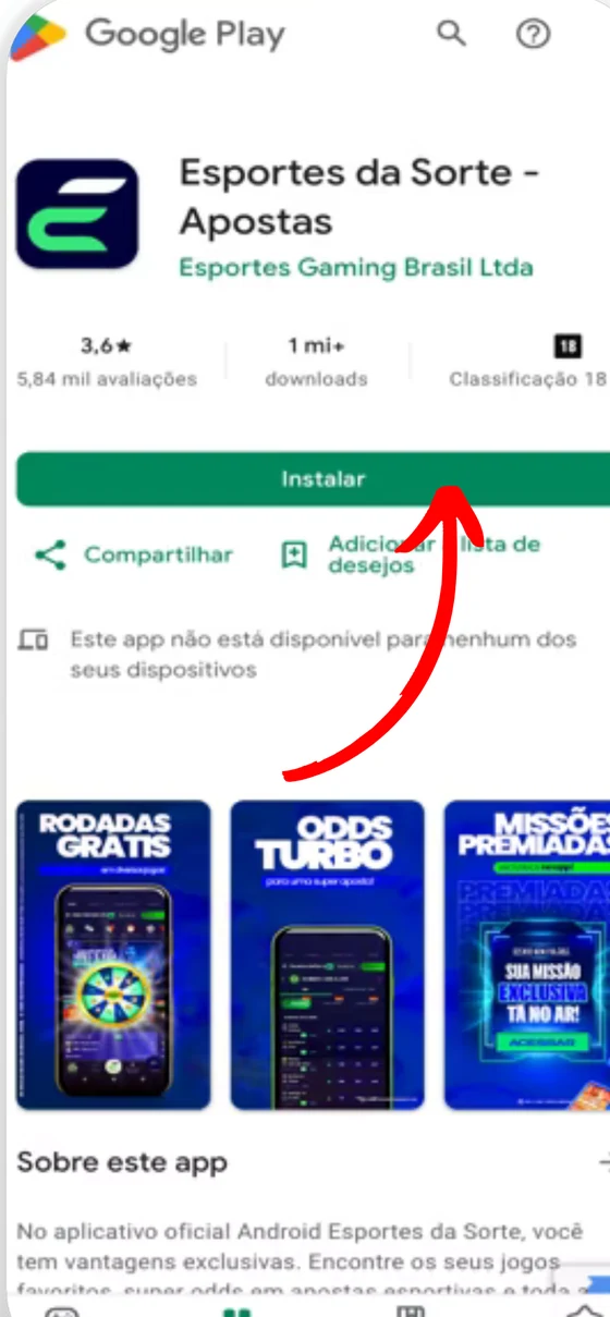 Página do app Esportes da Sorte na Google Play
